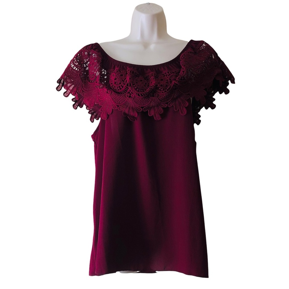 Tovia Burgundy Dark Red Off The Shoulder Lace Top XL